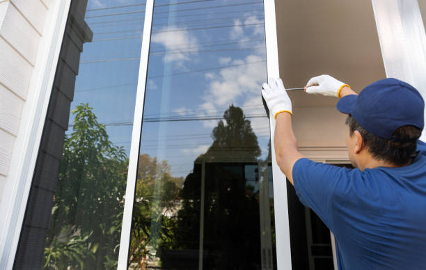 Handyman repairing the sliding window. Adjust window hook sliding. Property Maintenance