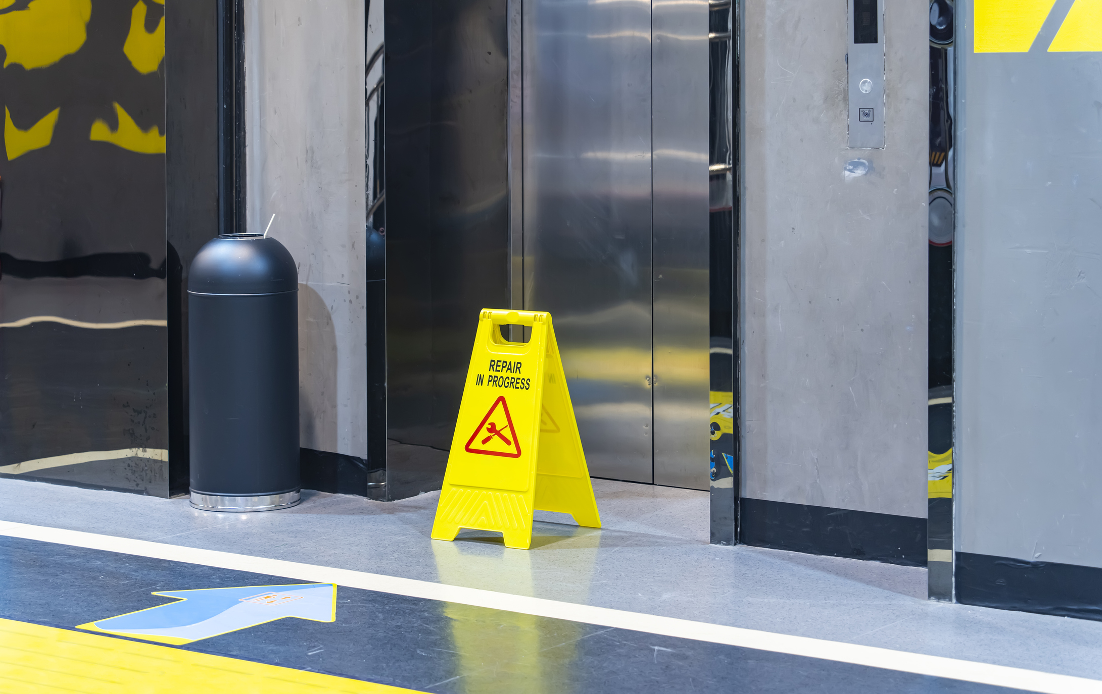 repair in progress sign near an lift, warning sign Property Maintenance